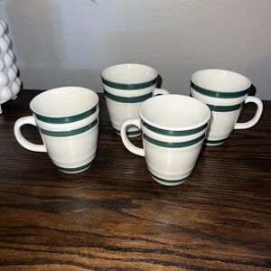 4 Gibson China Everyday Green Stripe Mugs (684)